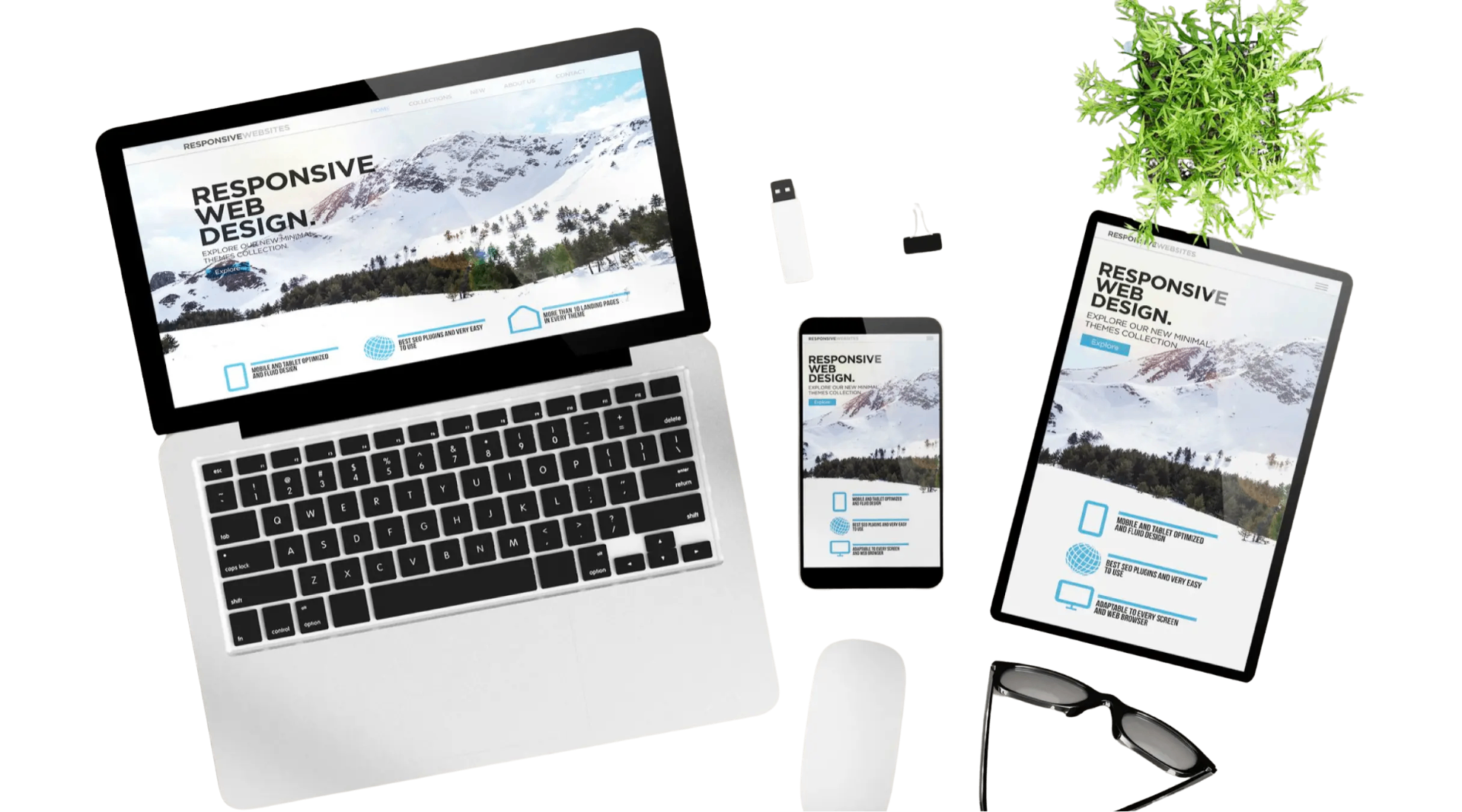 Modern restaurant website preview shown on laptop and smartphone